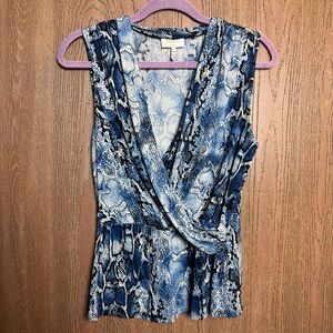 Laundry by Shelli Segal Blue Snake Print Sleeveless Wrap Top Small